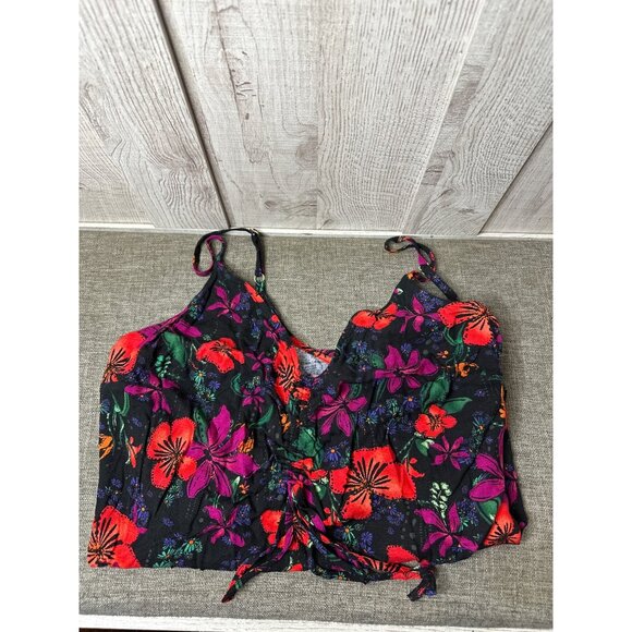 Ava & Viv Floral Print Camisole Top Women Size XXL Black Red Purple Cami - Picture 6 of 6